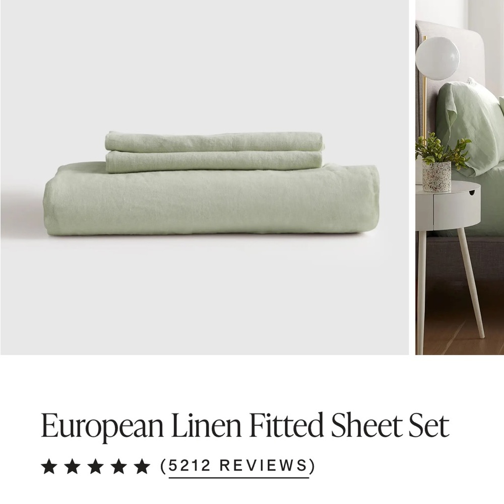 NWOT Quince Cal King European Linen Fitted Sheet Set without flat sheet- sage